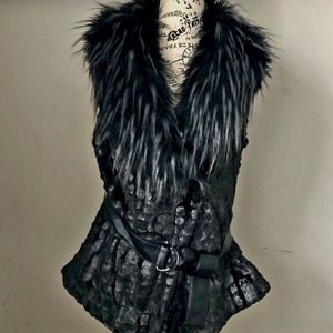 RENZI Faux Fur Collared Black Vest.